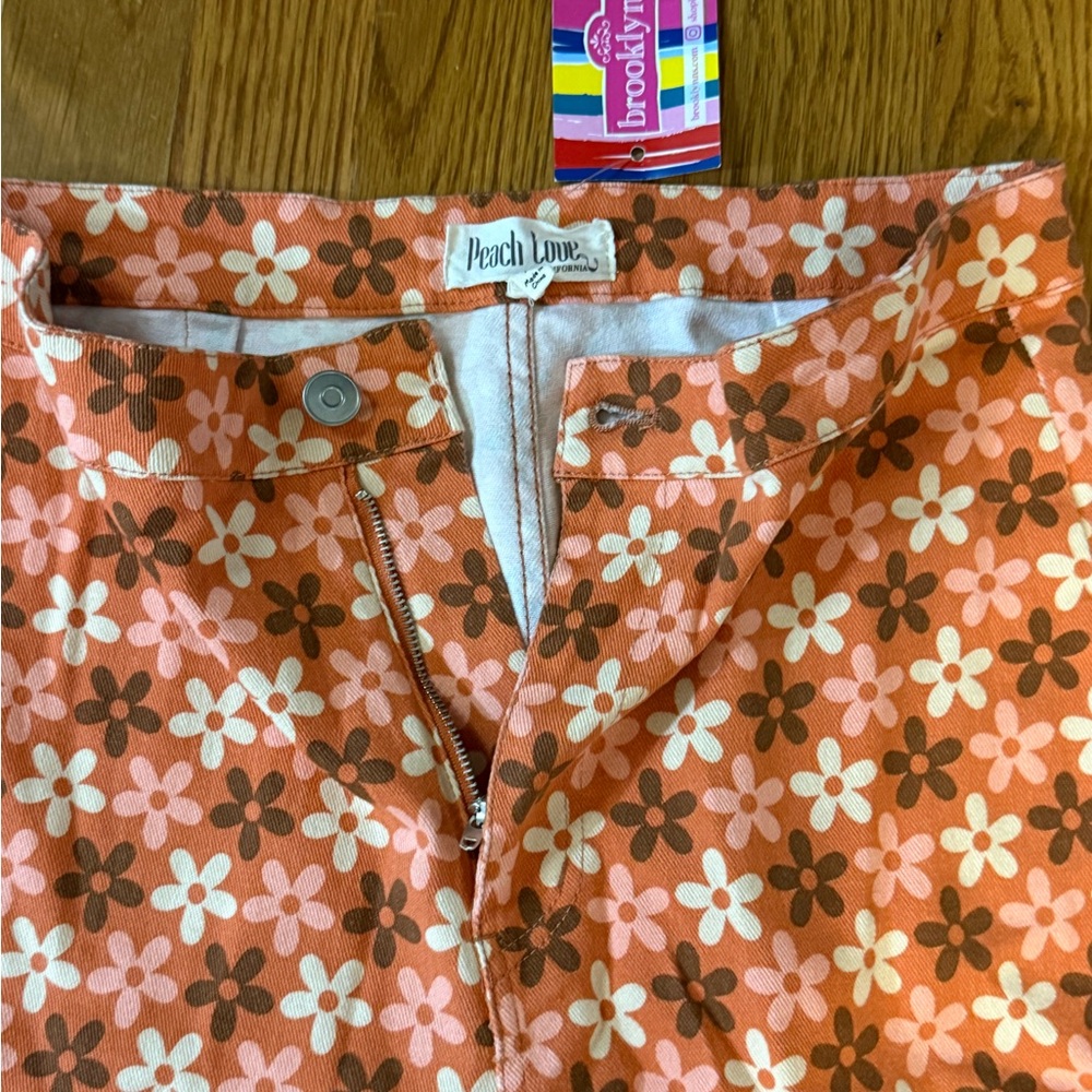 Peach Love California Floral Flare Pants - Orange and White - Picture 3 of 10
